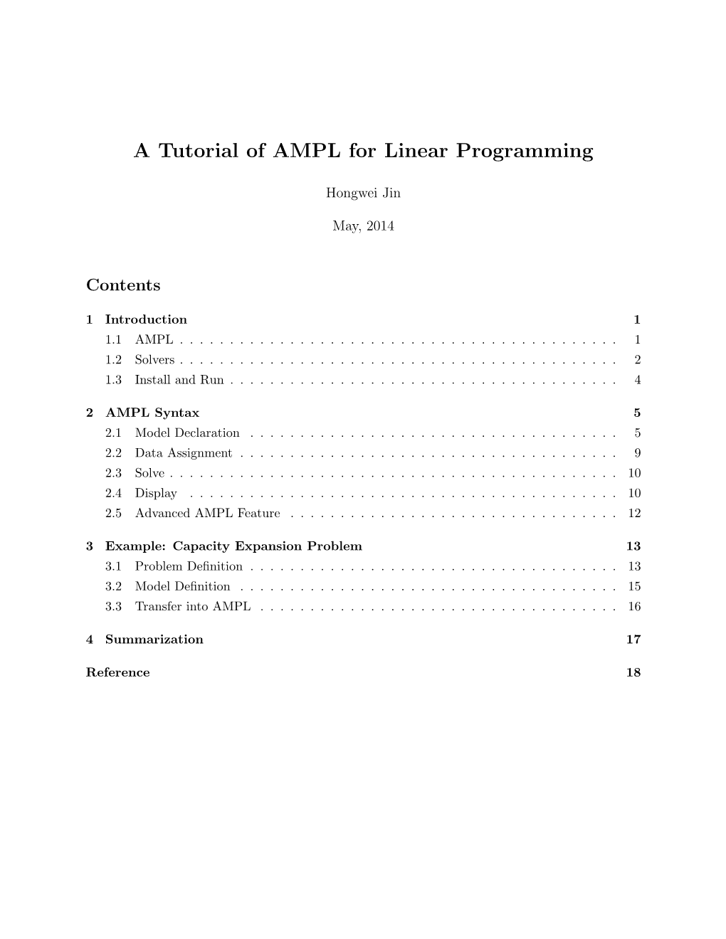 A Tutorial of AMPL for Linear Programming