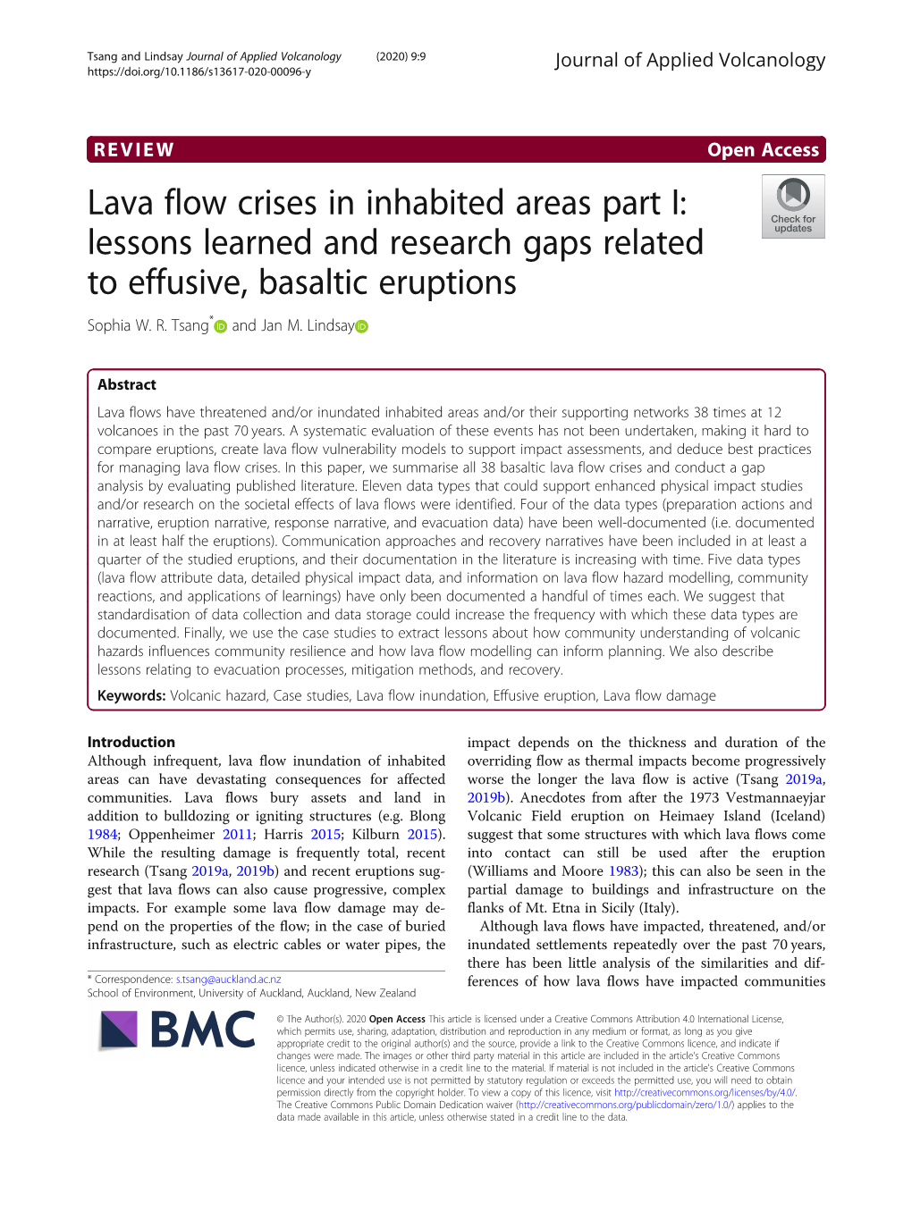 Lava Flow Crises in Inhabited Areas Part I: Lessons Learned and Research Gaps Related to Effusive, Basaltic Eruptions Sophia W