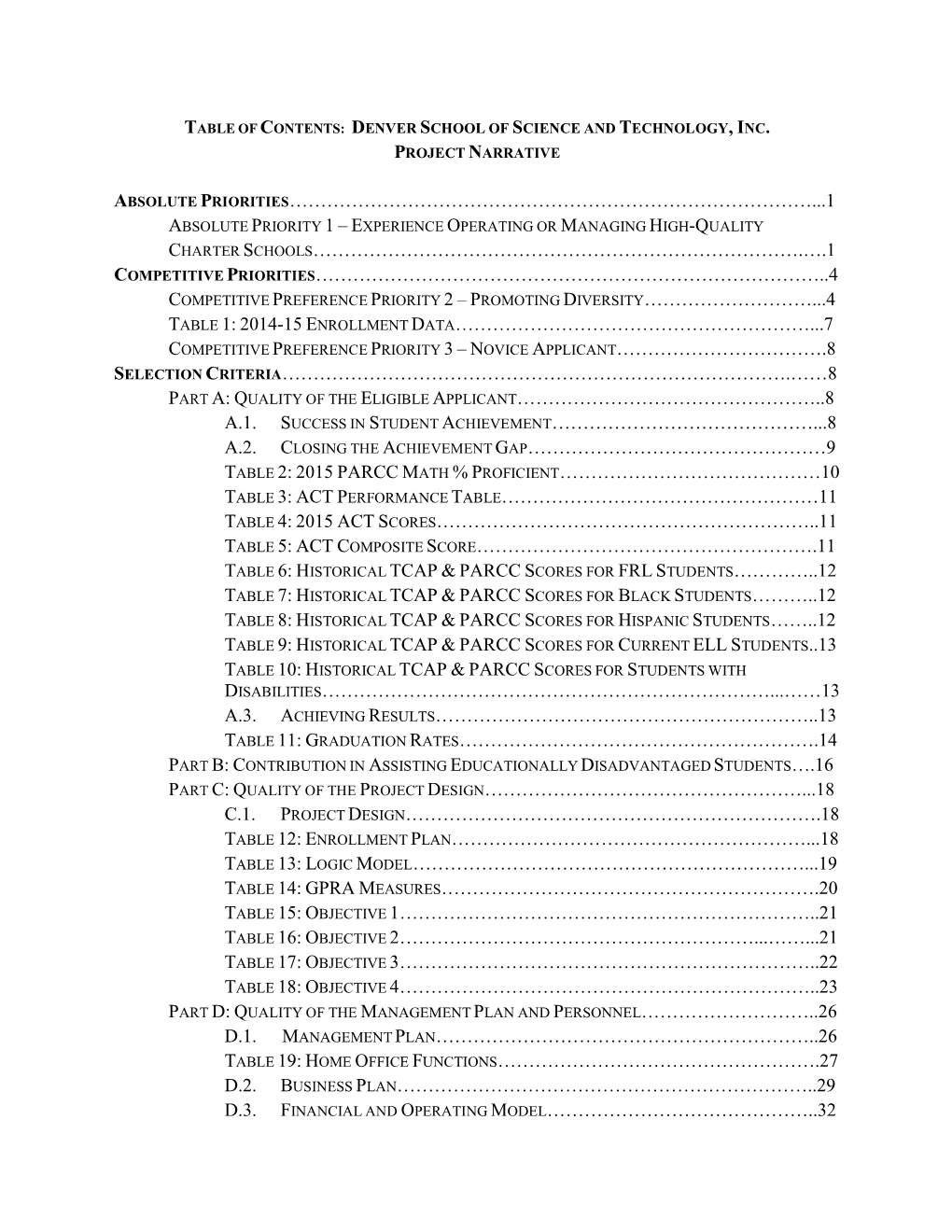 Denver School of Science and Technology, Inc. Project Narrative