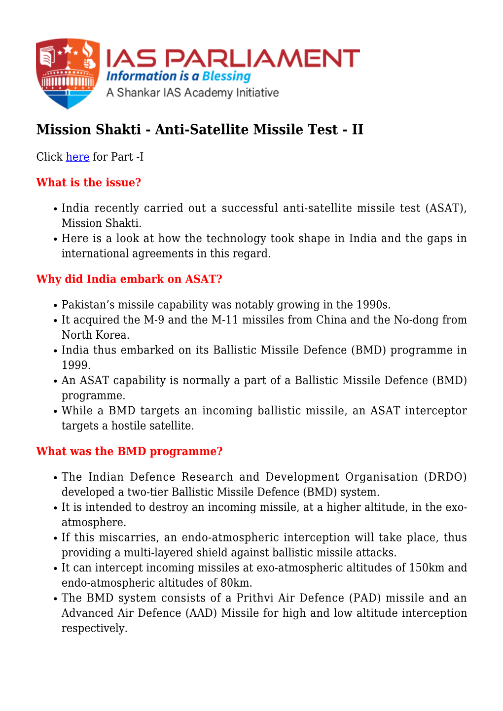 Mission Shakti - Anti-Satellite Missile Test - II