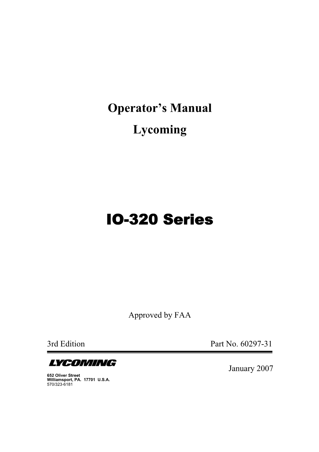 Lycoming IO-320 Operators Manual