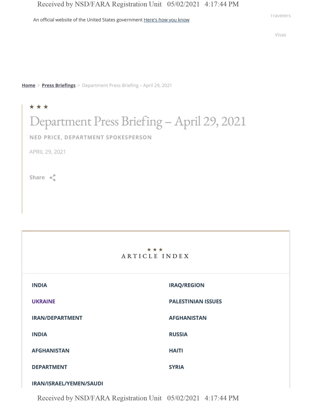 Department Press Briefing - April 29, 2021