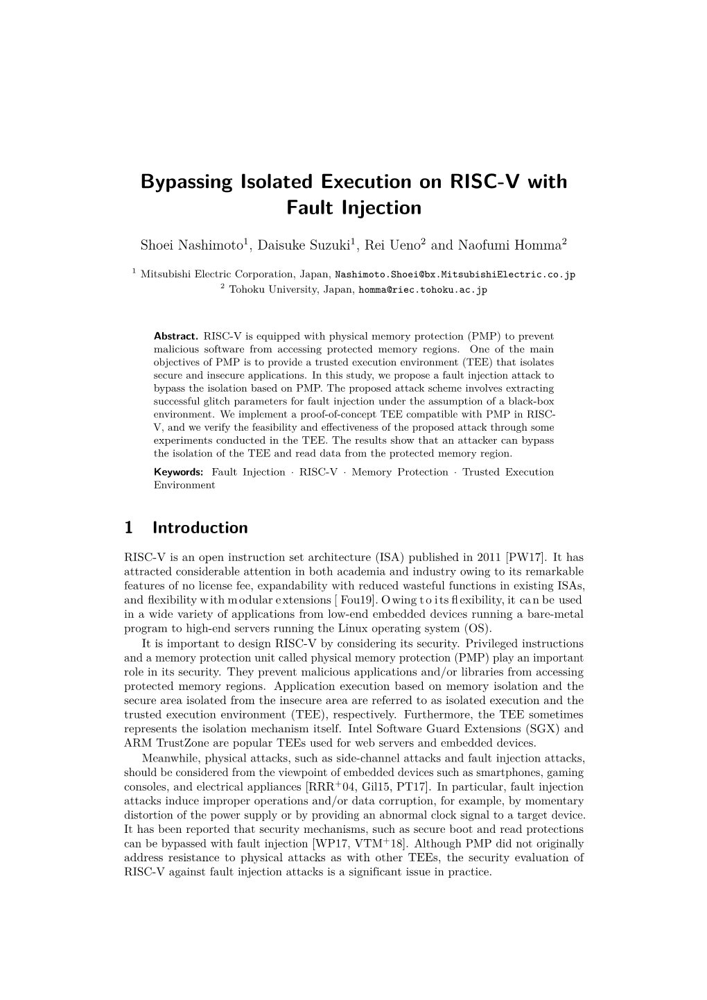 Bypassing Isolated Execution on RISC-V with Fault Injection