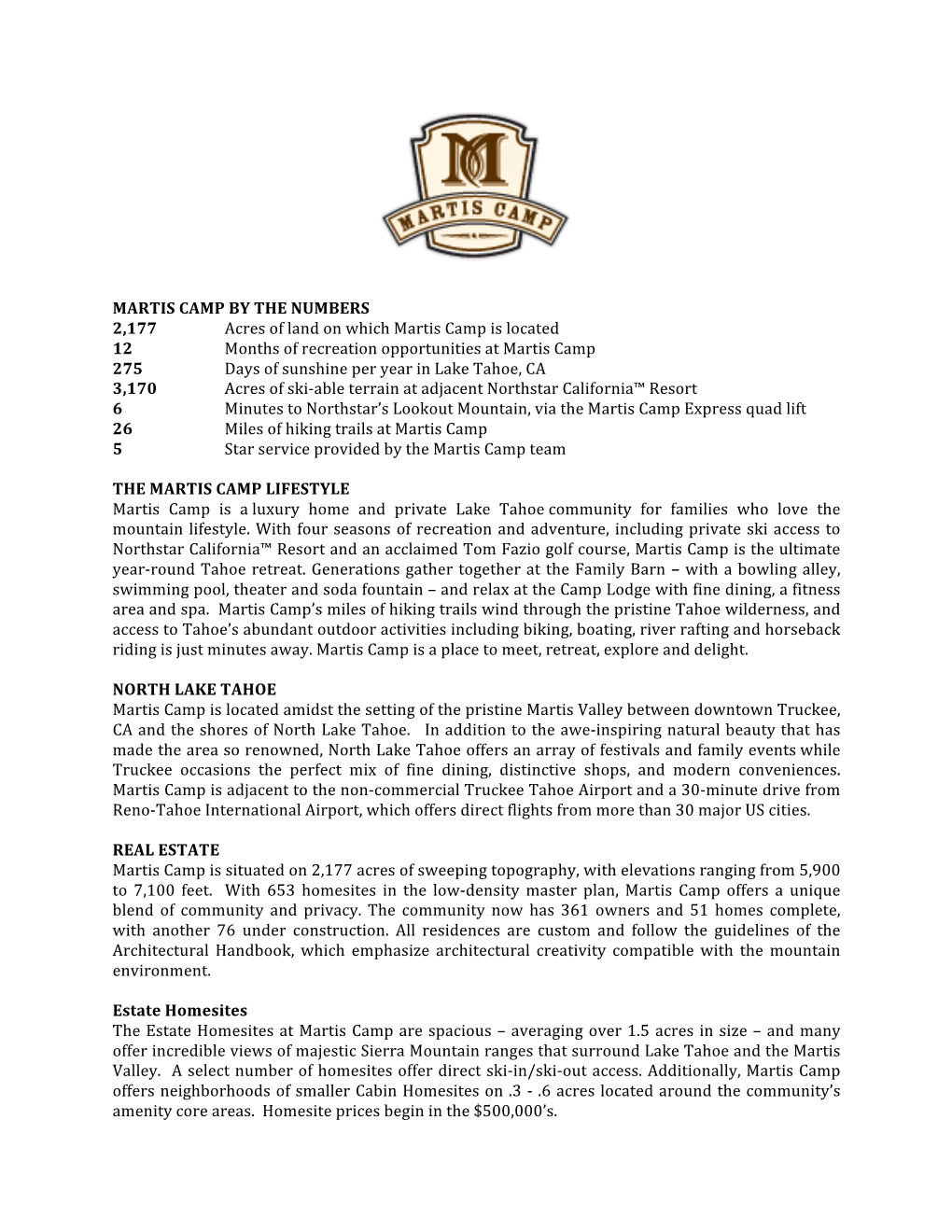 Martis Camp by the Numbers