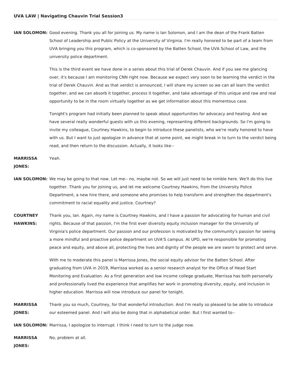 UVA LAW | Navigating Chauvin Trial Session3