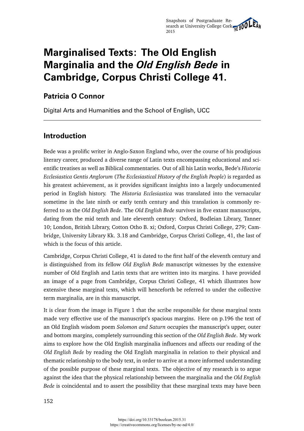 Marginalised Texts: the Old English Marginalia and the Old English Bede in Cambridge, Corpus Christi College 41