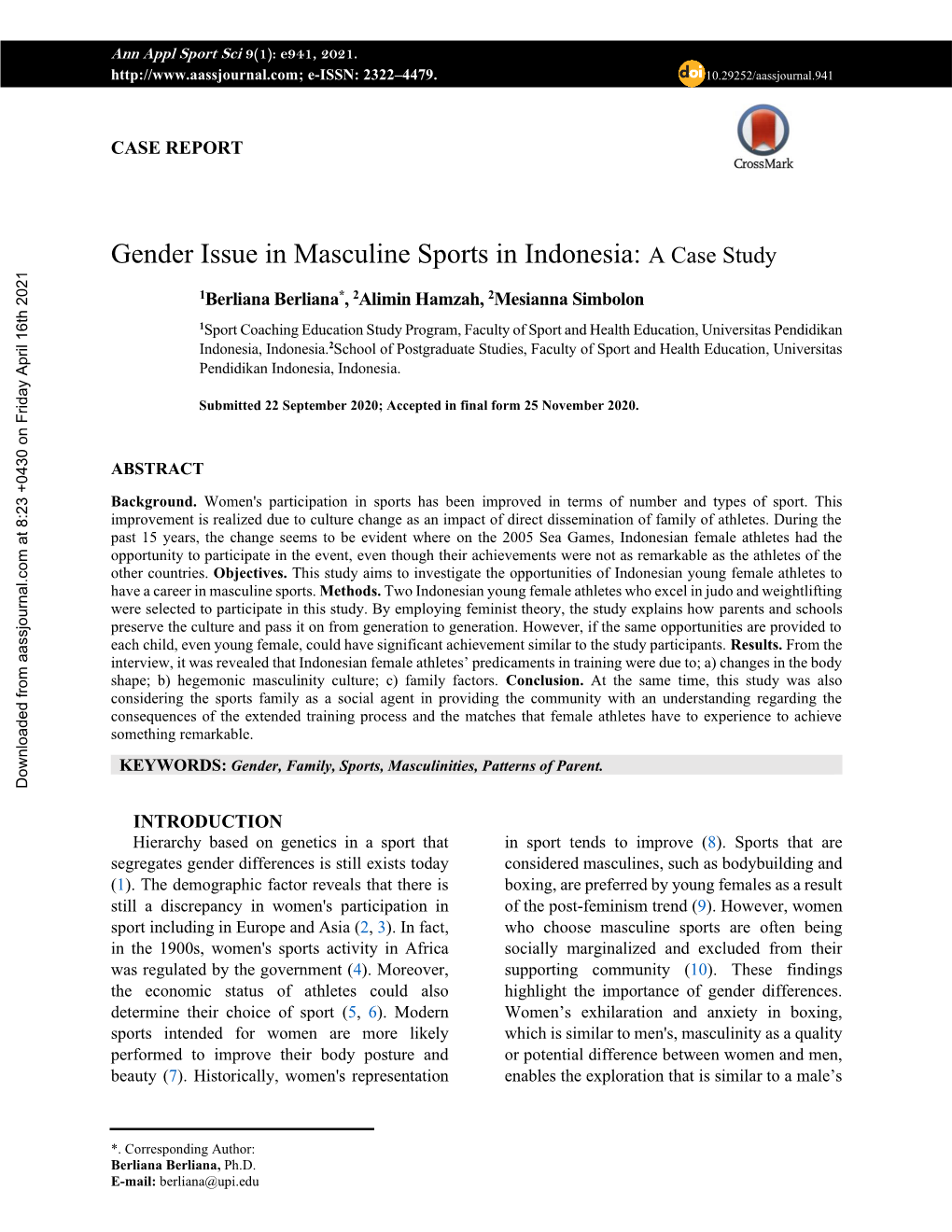 Gender Issue in Masculine Sports in Indonesia: a Case Study