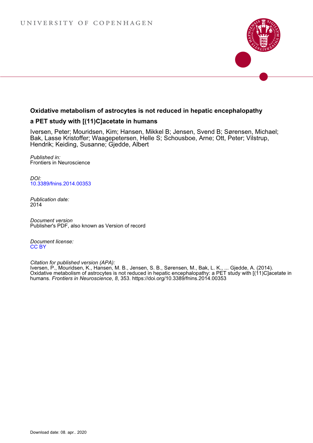 Oxidative Metabolism of Astrocytes Is Not Reduced in Hepatic