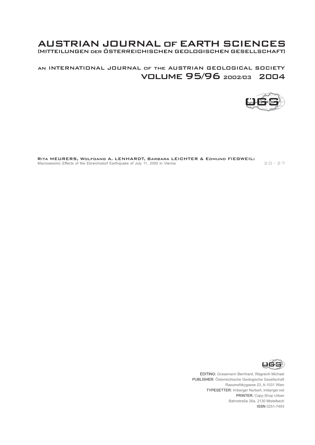 AUSTRIAN JOURNAL of EARTH SCIENCES Volume 95/96 2002/03