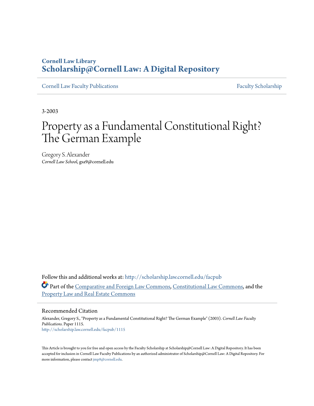 Property As a Fundamental Constitutional Right? the German Example Gregory S