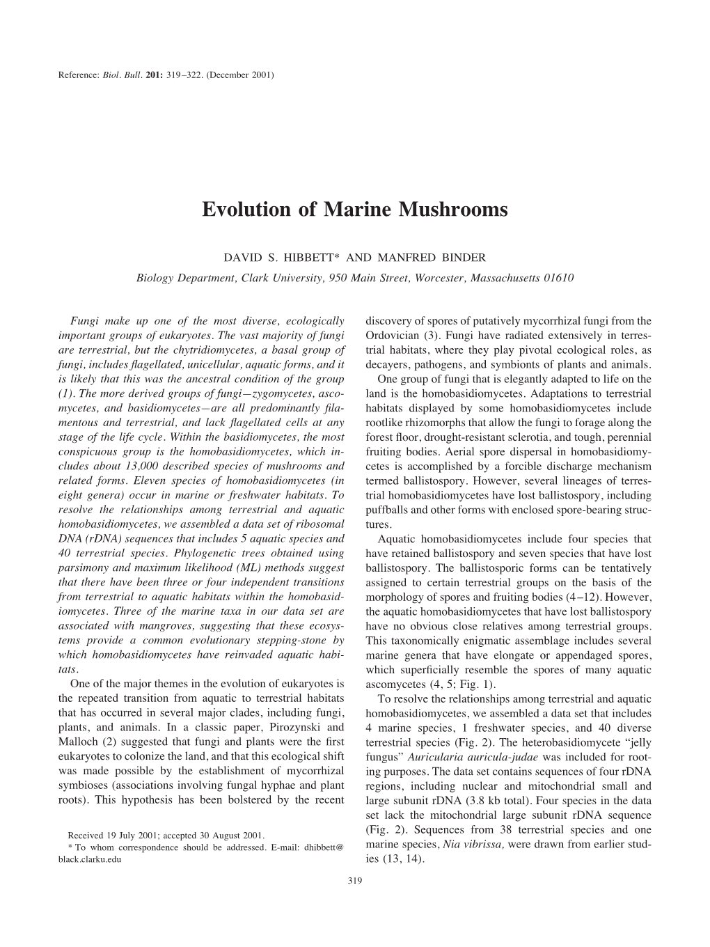 Evolution of Marine Mushrooms