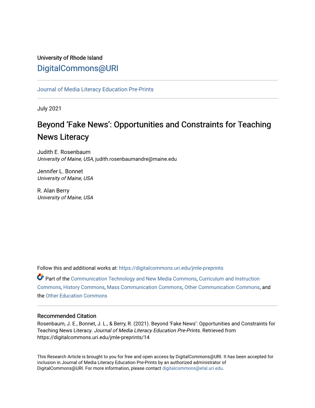 Fake News’: Opportunities and Constraints for Teaching News Literacy