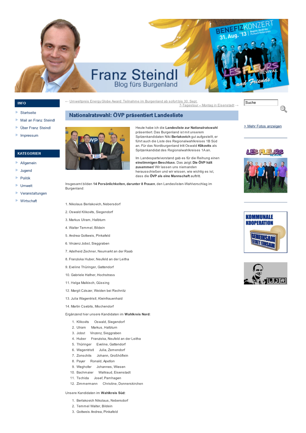 ÖVP Präsentiert Landesliste Mail an Franz Steindl