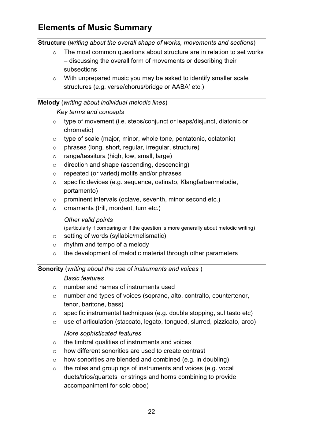 Elements of Music Summary