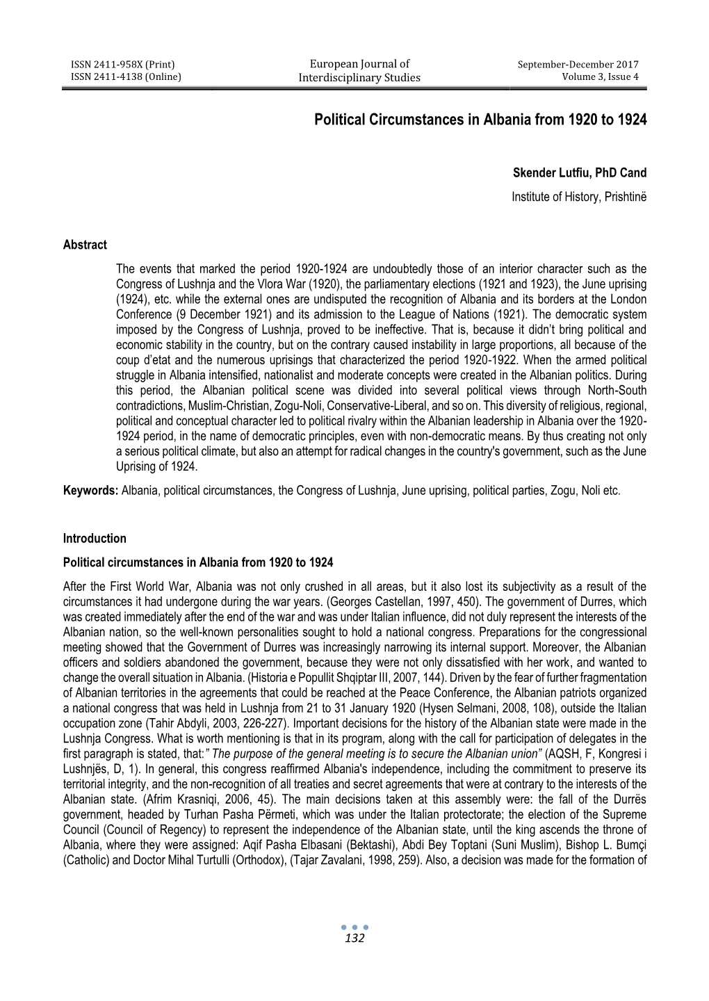 Political Circumstances in Albania from 1920 to 1924