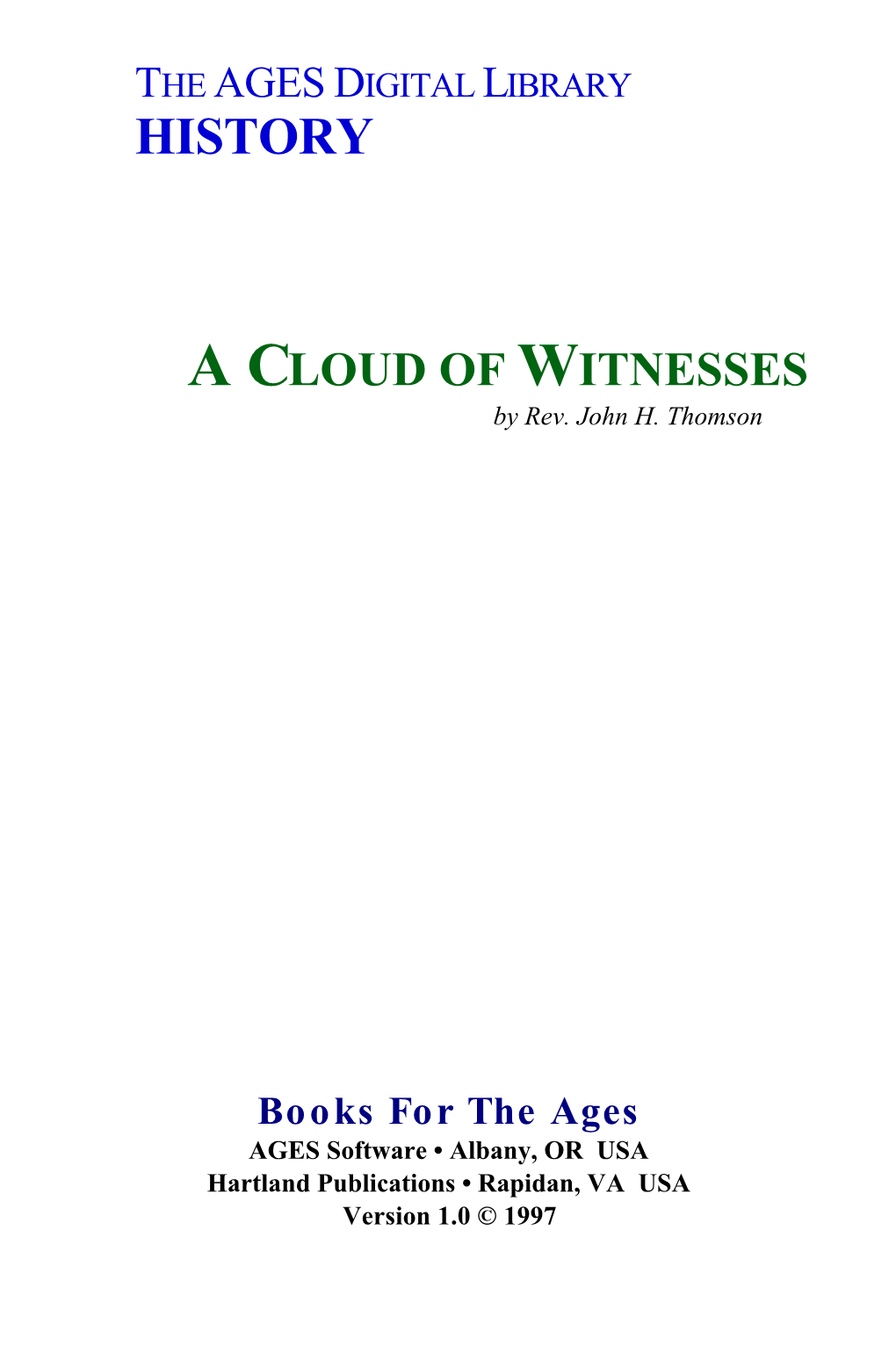 A CLOUD of WITNESSES by Rev