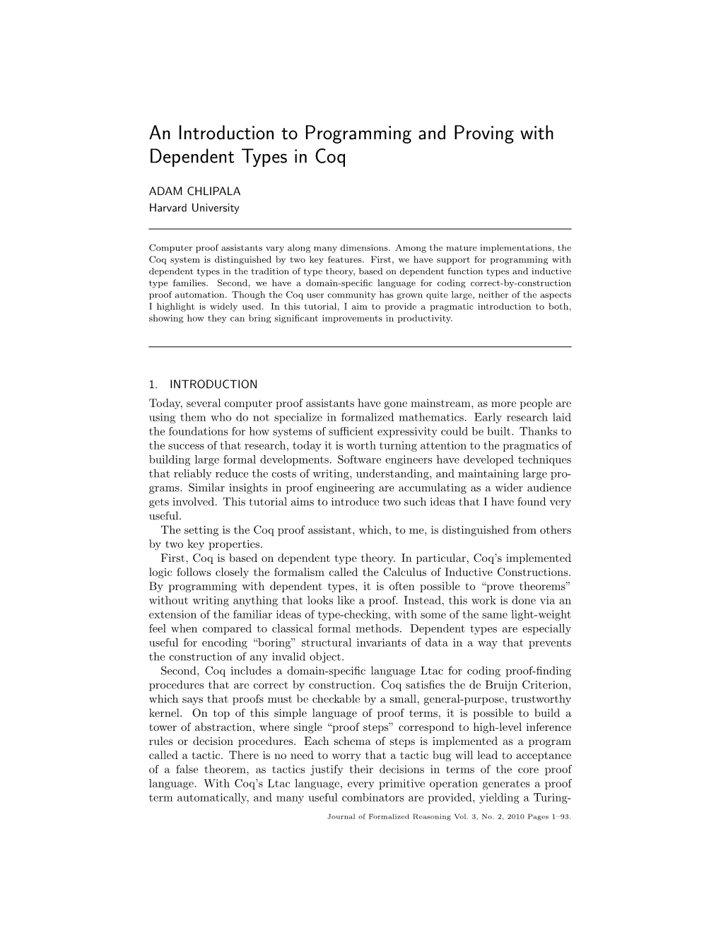 An Introduction to Programming and Proving with Dependent Types in Coq