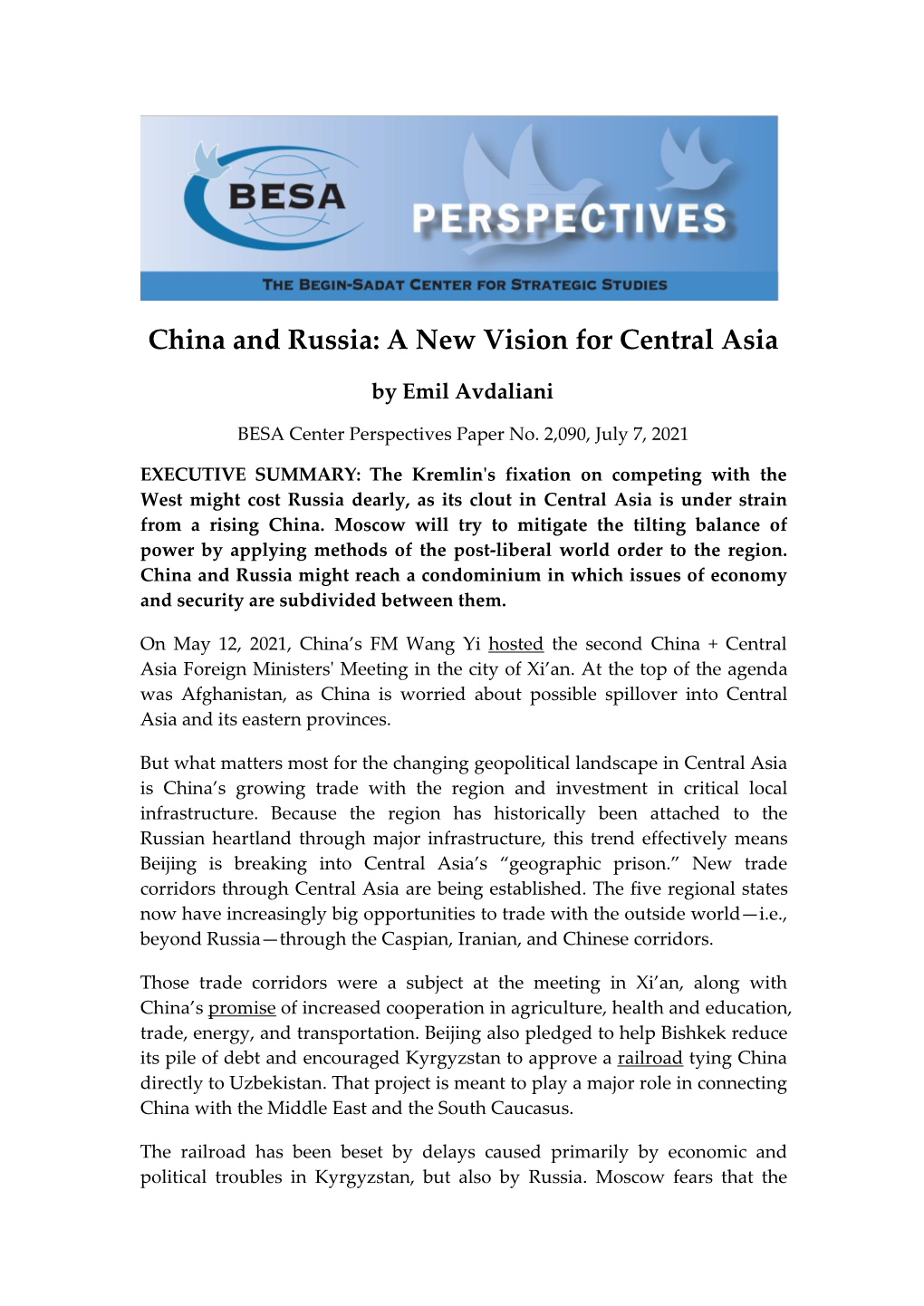 China and Russia: a New Vision for Central Asia
