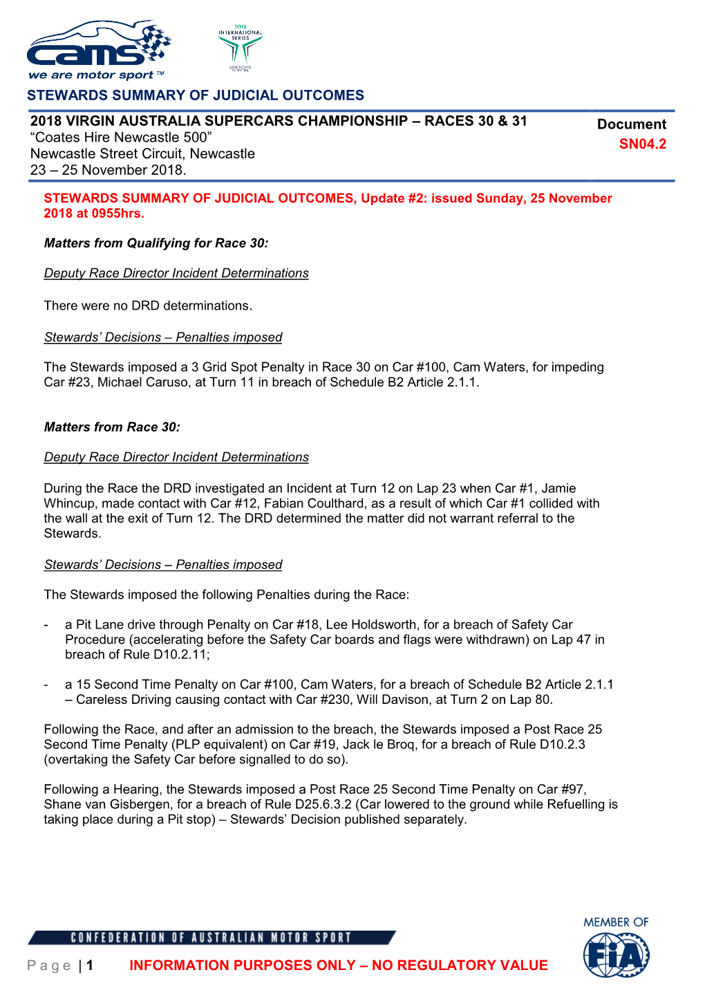 STEWARDS SUMMARY of JUDICIAL OUTCOMES Page