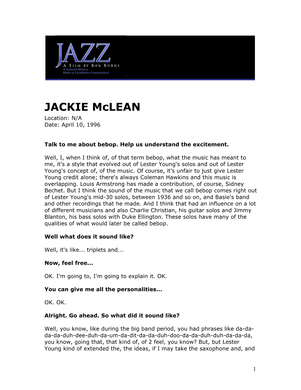 Jackie Mclean Interview