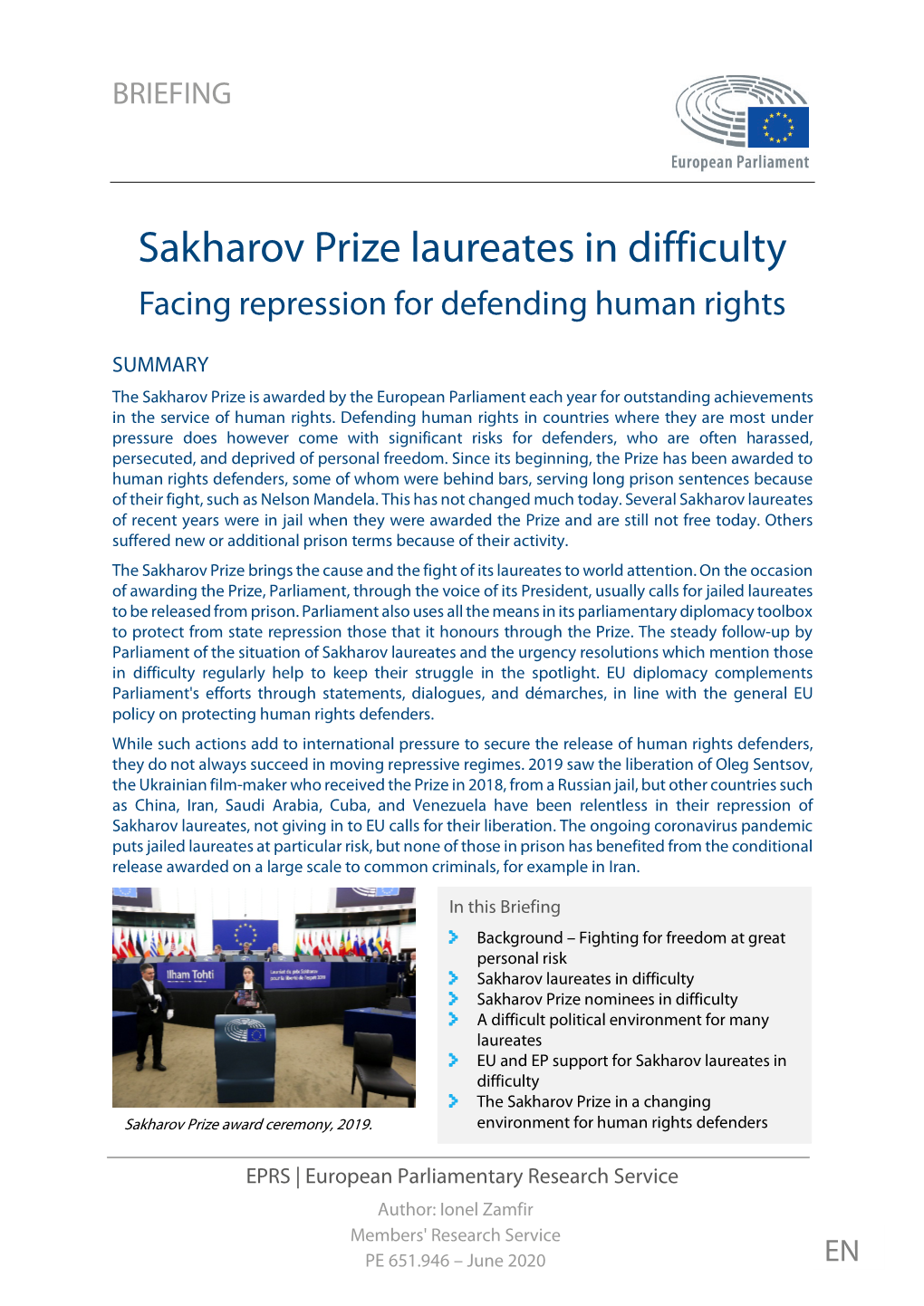 Sakharov Prize Laureates in Difficulty Facing Repression for Defending Human Rights