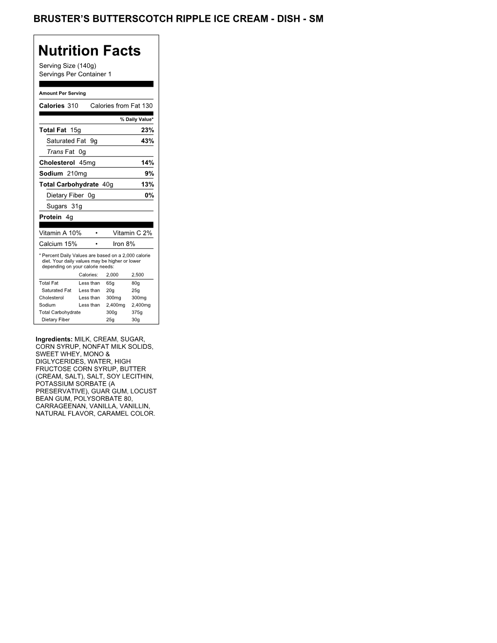 Nutrition Facts Serving Size (140G) Servings Per Container 1