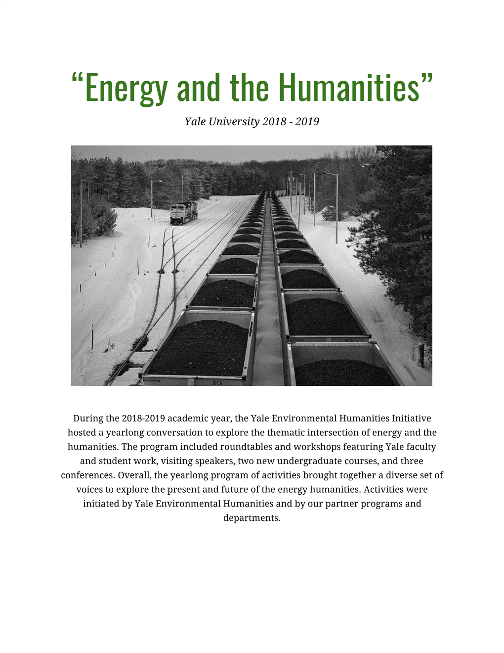 “Energy and the Humanities” Yale University 2018 - 2019