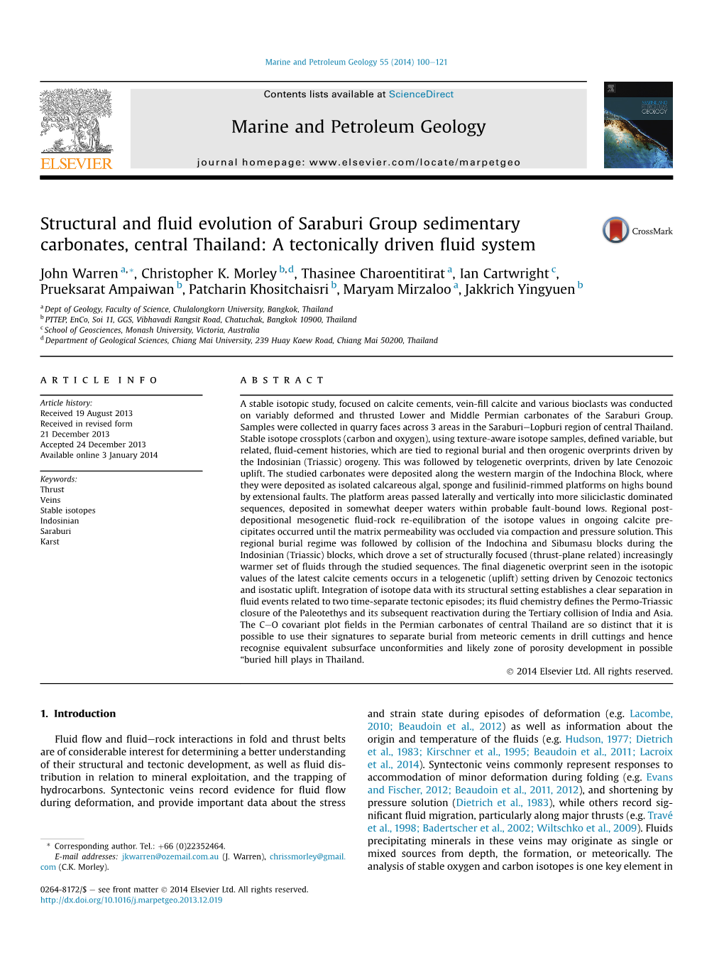 Structural and Fluid Evolution of Saraburi Group Sedimentary Carbonates, Central Thailand