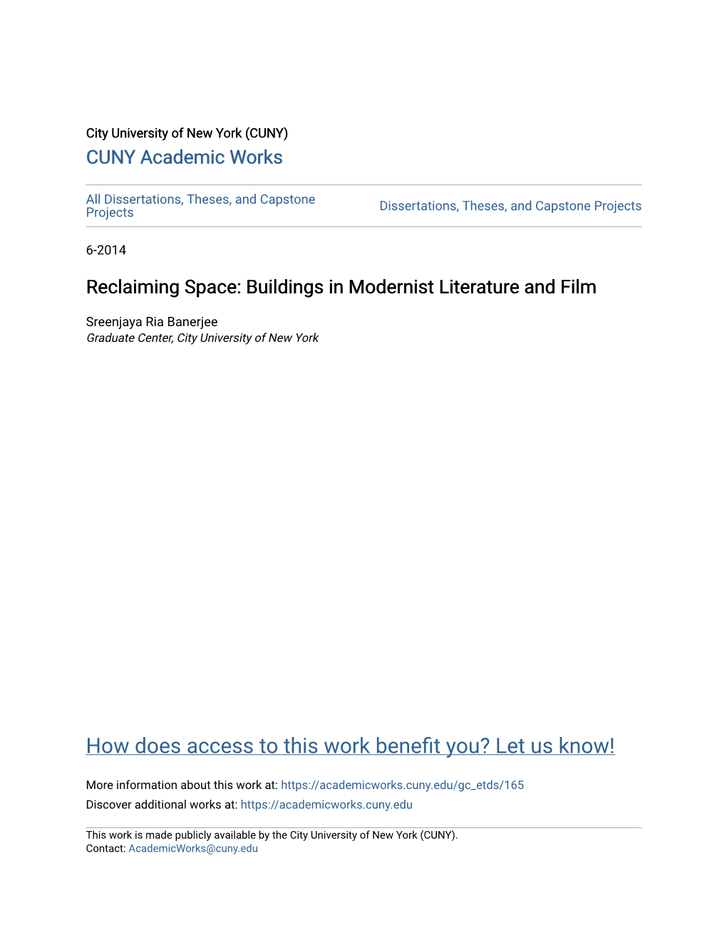 Buildings in Modernist Literature and Film