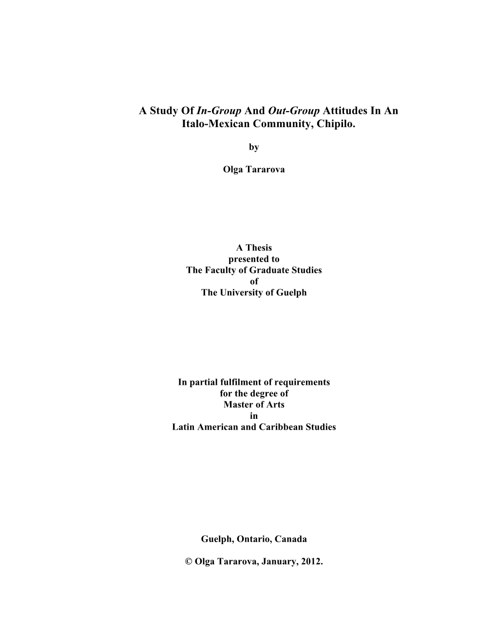 A Study of In-Group and Out-Group Attitudes in an Italo-Mexican Community, Chipilo