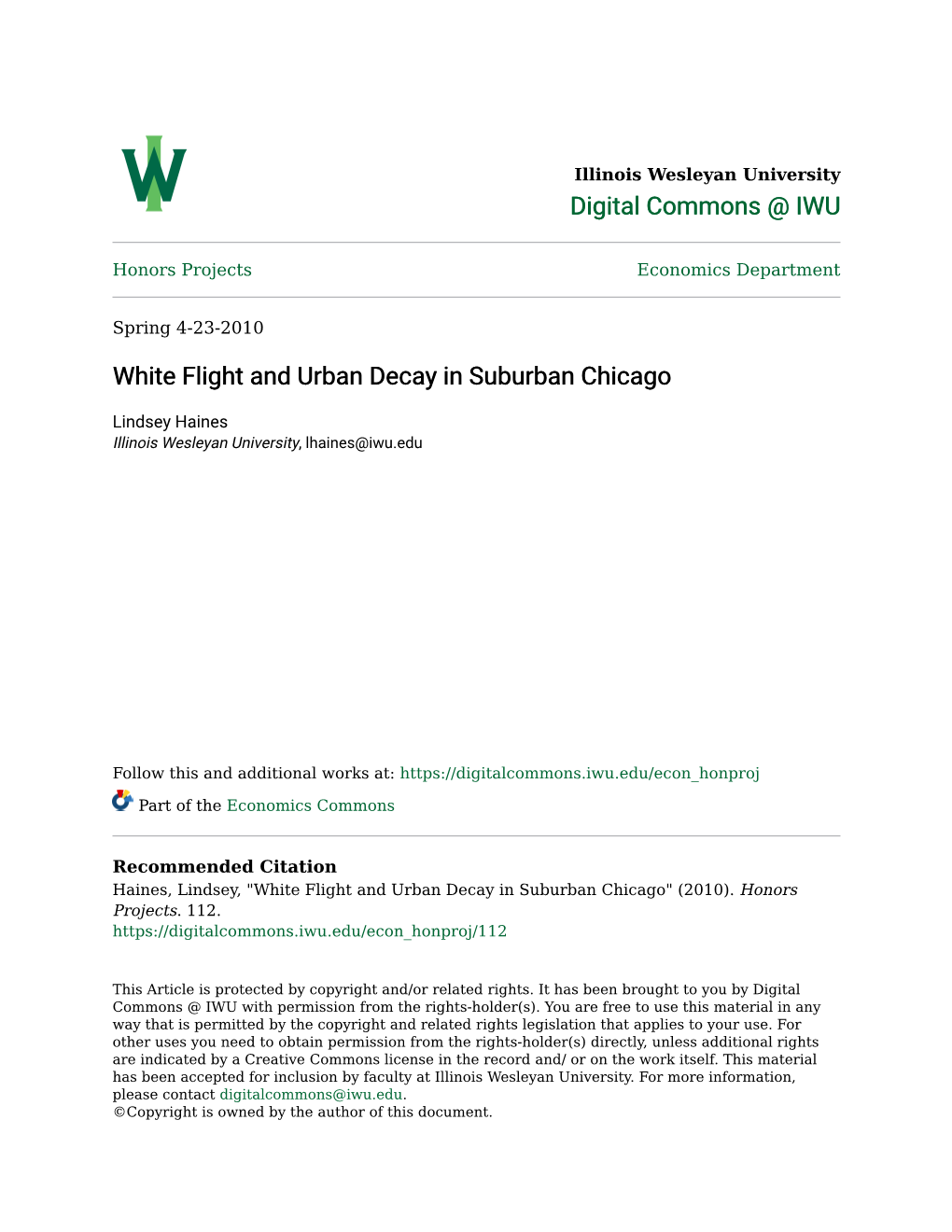 White Flight and Urban Decay in Suburban Chicago