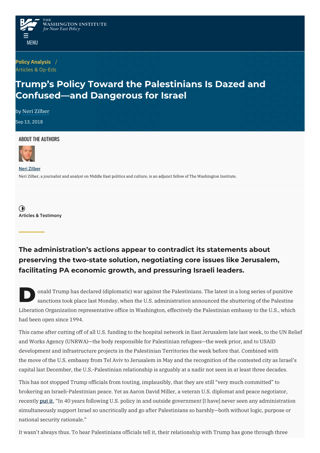 Trump's Policy Toward the Palestinians Is Dazed And