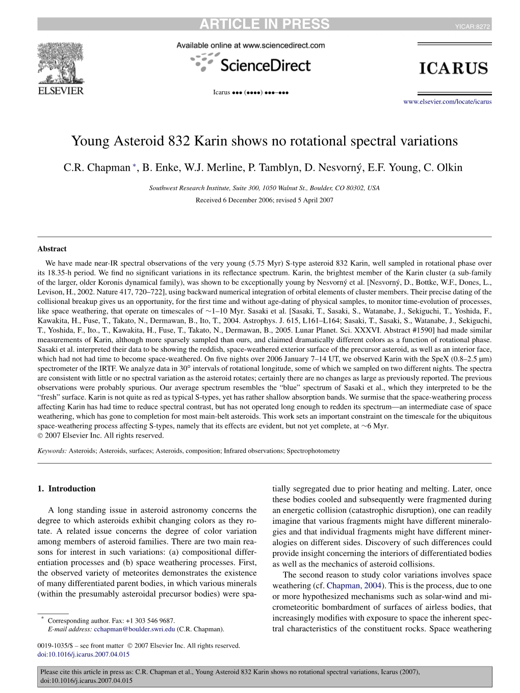 Young Asteroid 832 Karin Shows No Rotational Spectral Variations