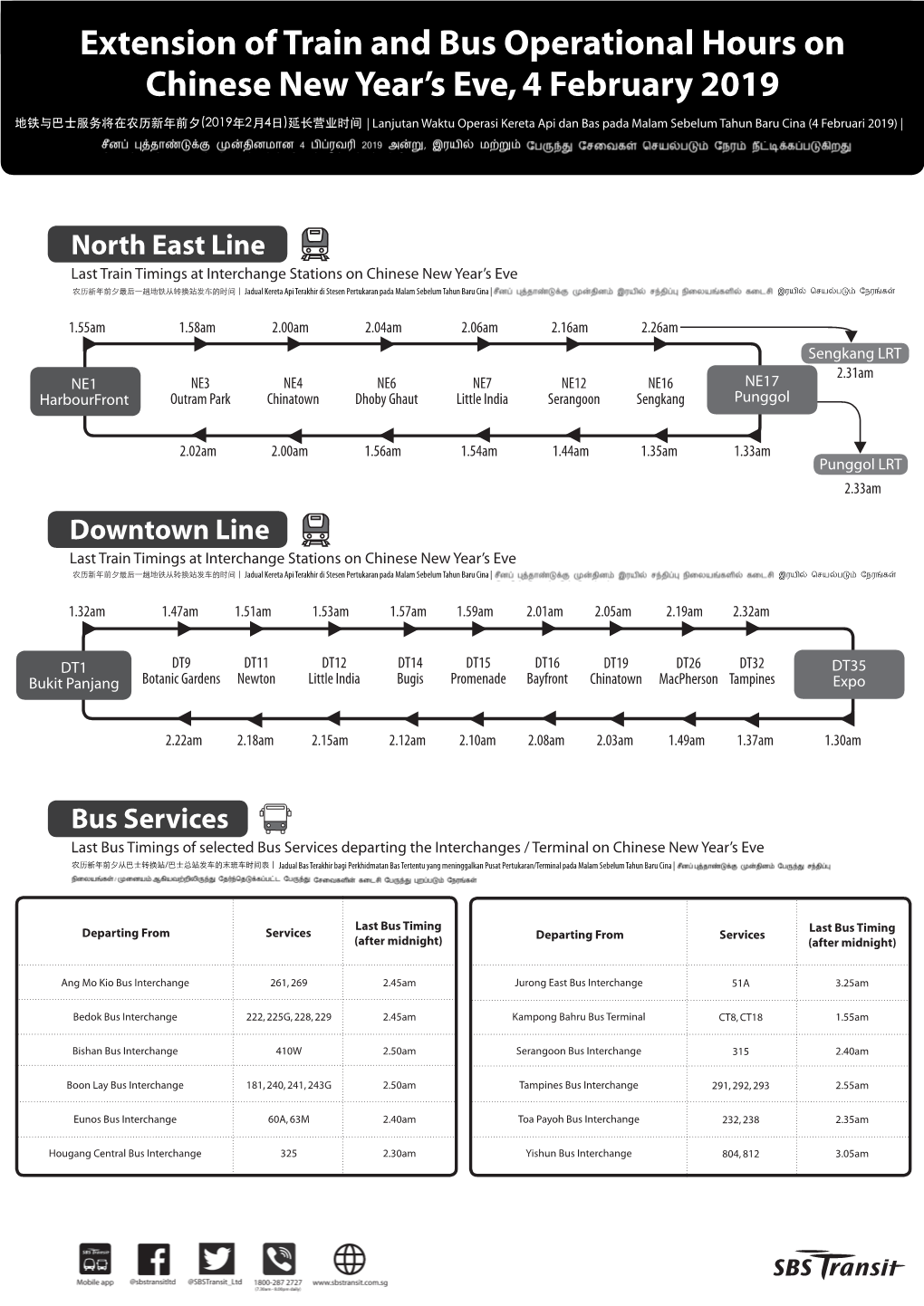 Extension of Train and Bus Operational Hours on Chinese New Year’S Eve, 4 February 2019