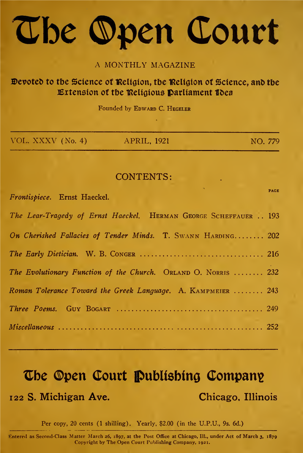 The Open Court Publishing Company, 1921