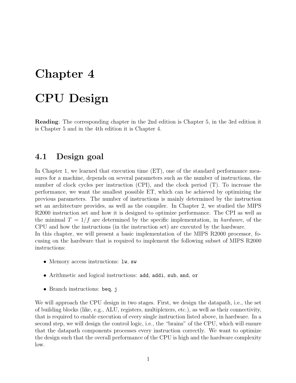 Chapter 4 CPU Design