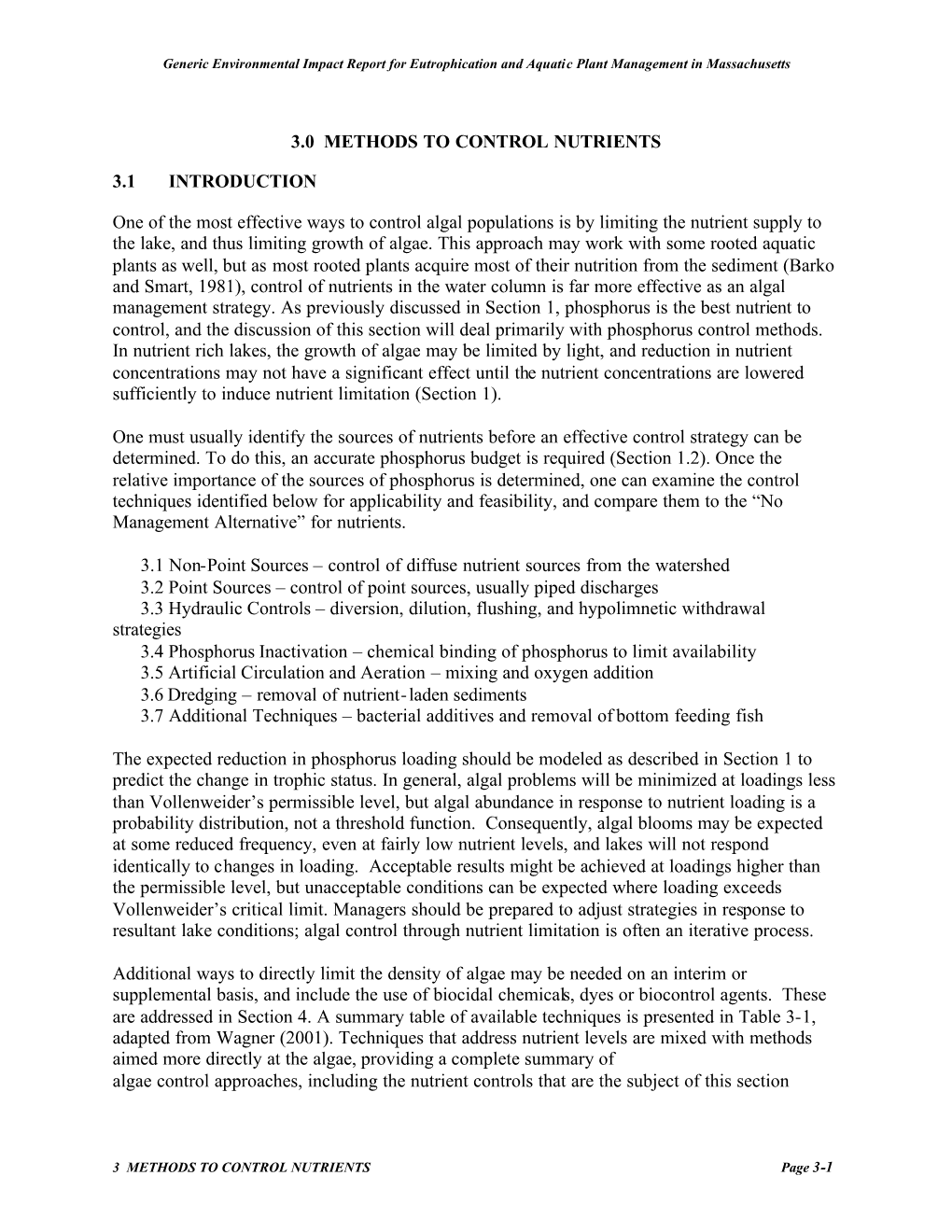 3.0 Methods to Control Nutrients 3.1 Introduction