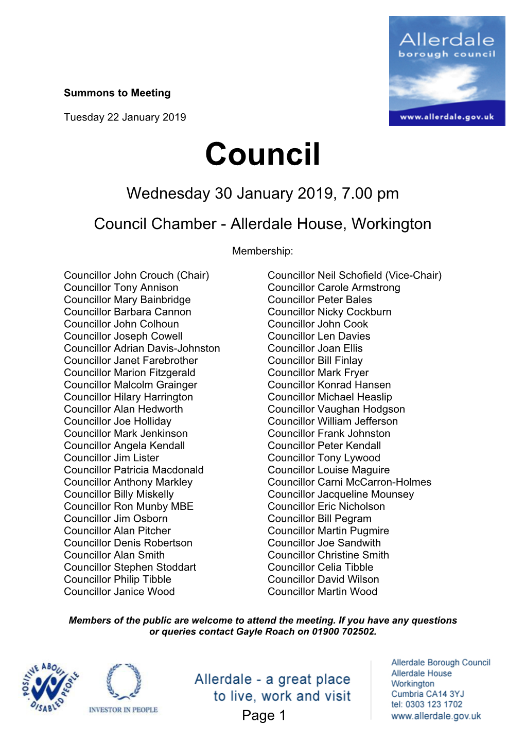 (Public Pack)Agenda Document for Council, 30/01/2019 19:00