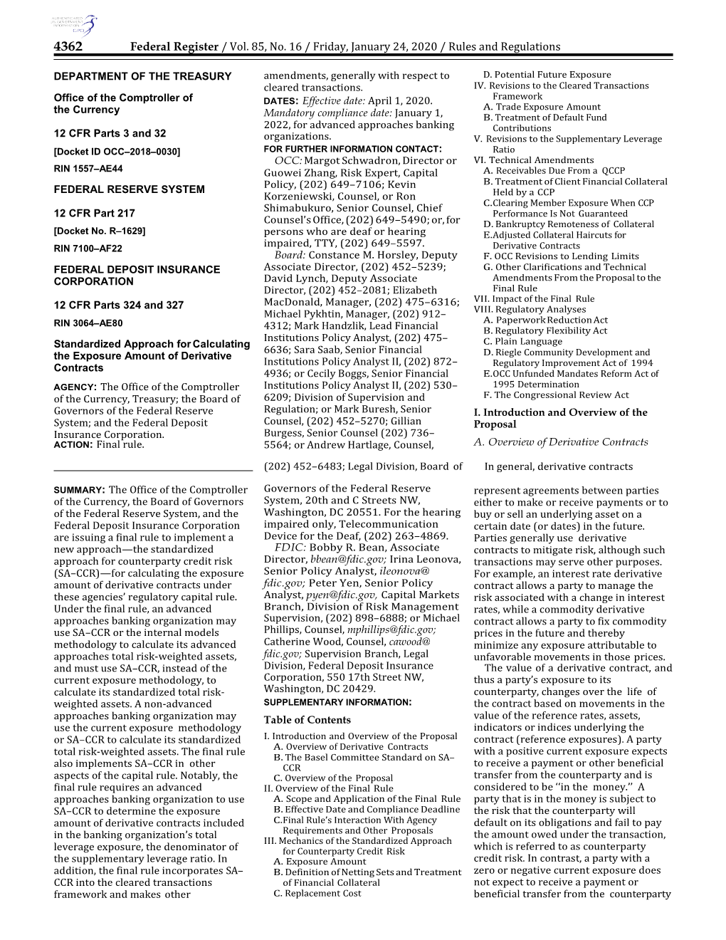 Federal Register Vol. 86 No. 16 Friday January 24, 2020 Rules