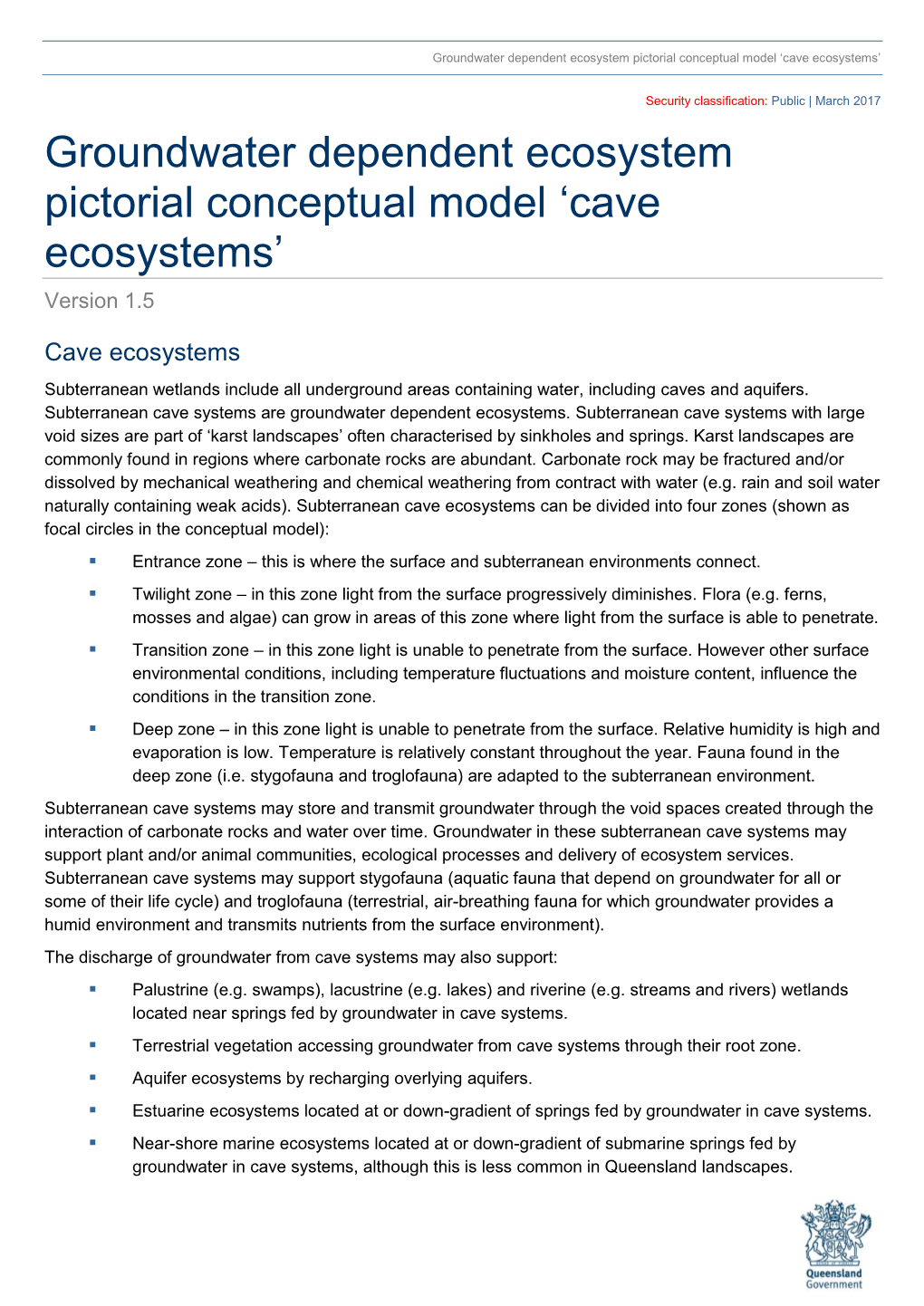 Groundwater Dependent Ecosystem Pictorial Conceptual Model 'Cave