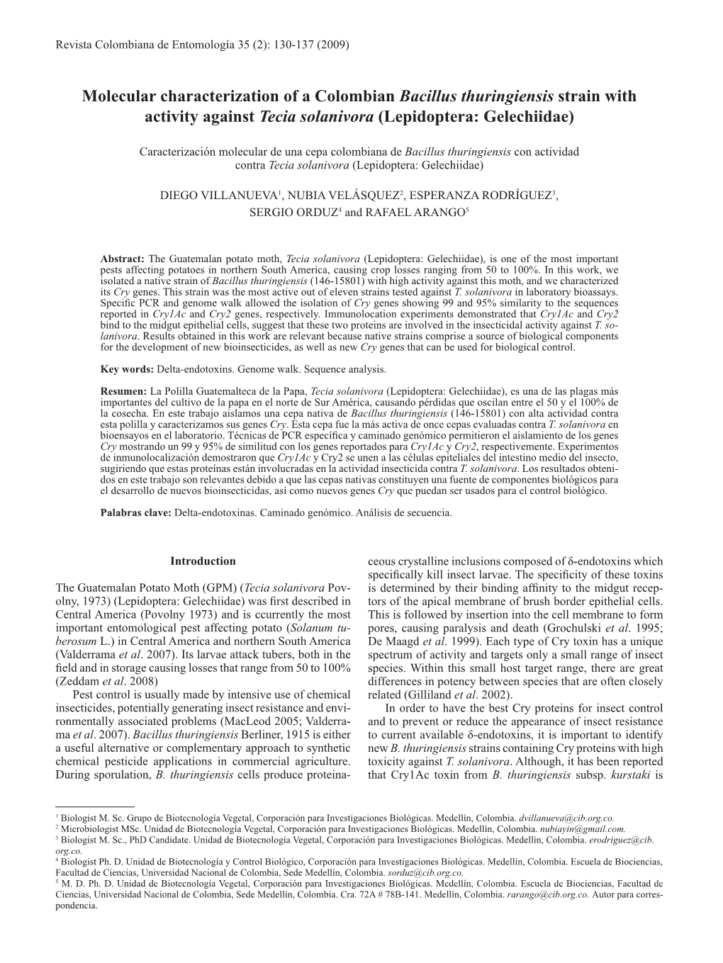 Molecular Characterization of a Colombian Bacillus Thuringiensis Strain with Activity Against Tecia Solanivora (Lepidoptera: Gelechiidae)