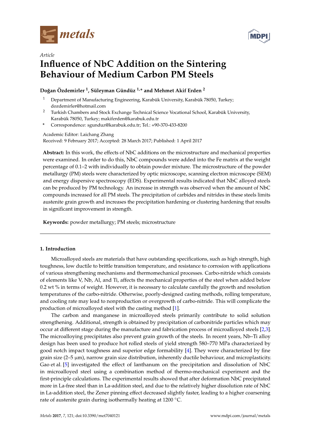 Influence of Nbc Addition on the Sintering Behaviour of Medium