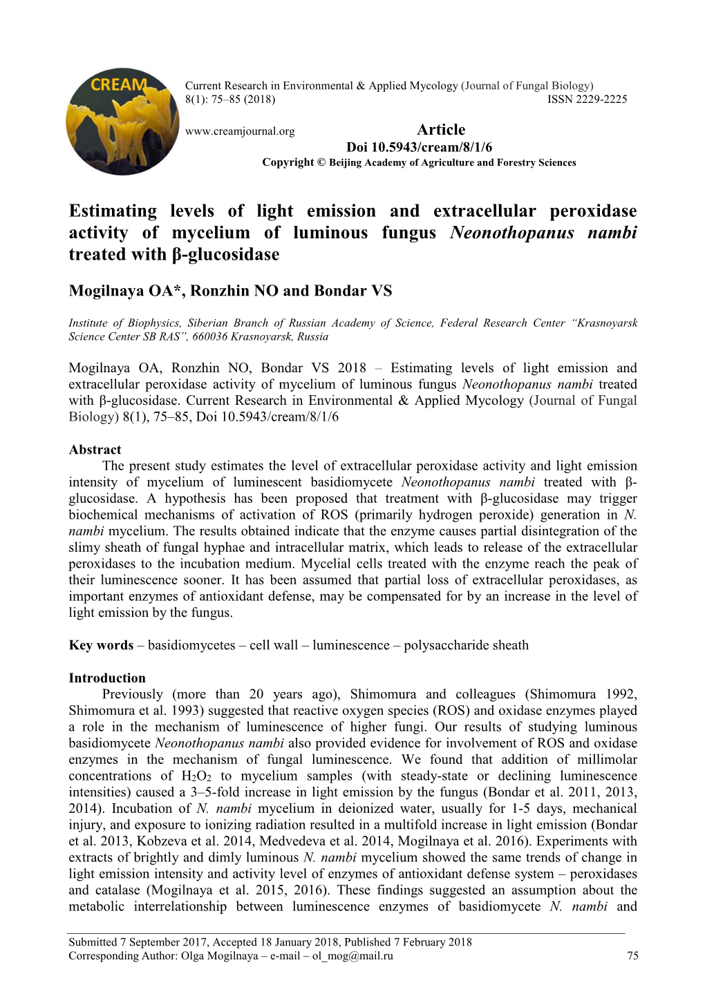 Estimating Levels of Light Emission and Extracellular Peroxidase Activity of Mycelium of Luminous Fungus Neonothopanus Nambi Treated with Β-Glucosidase