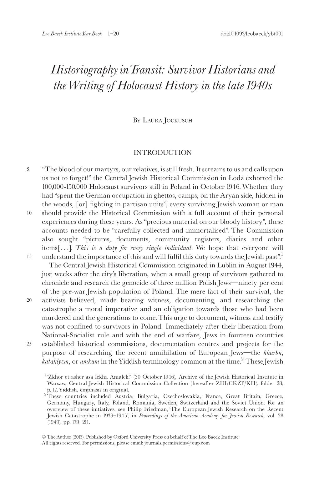 Historiography Intransit: Survivor Historians and Thewriting Of