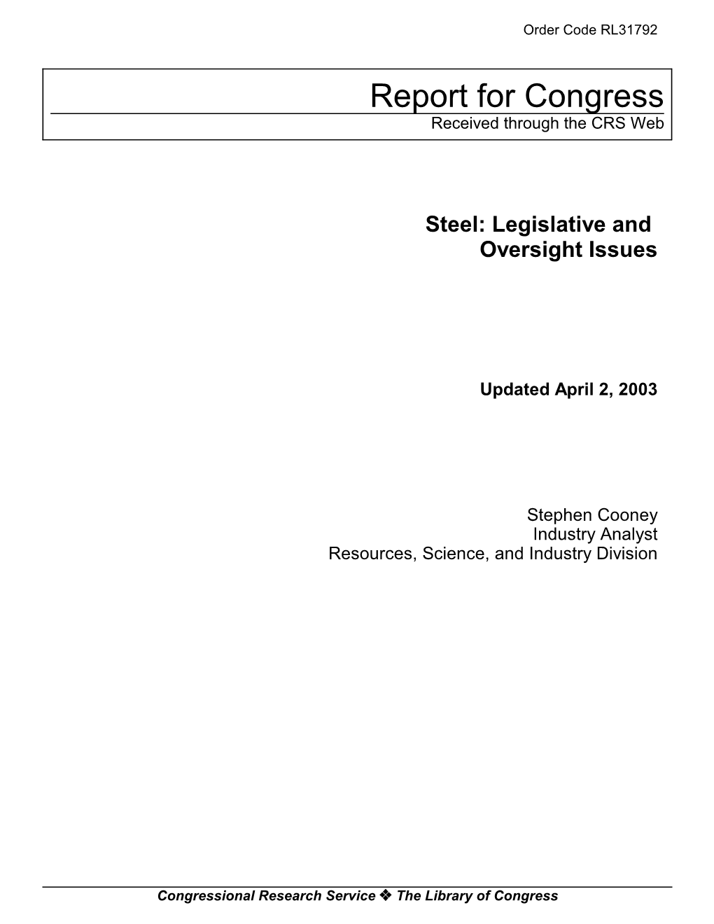 Steel: Legislative and Oversight Issues
