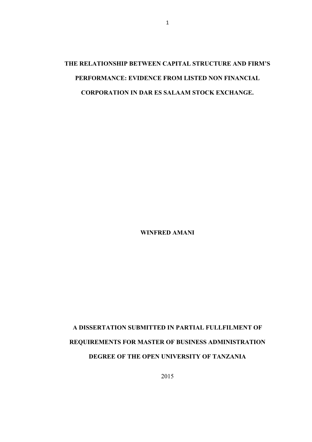 The Relationship Between Capital Structure and Firm S Performance: Evidence from Listed