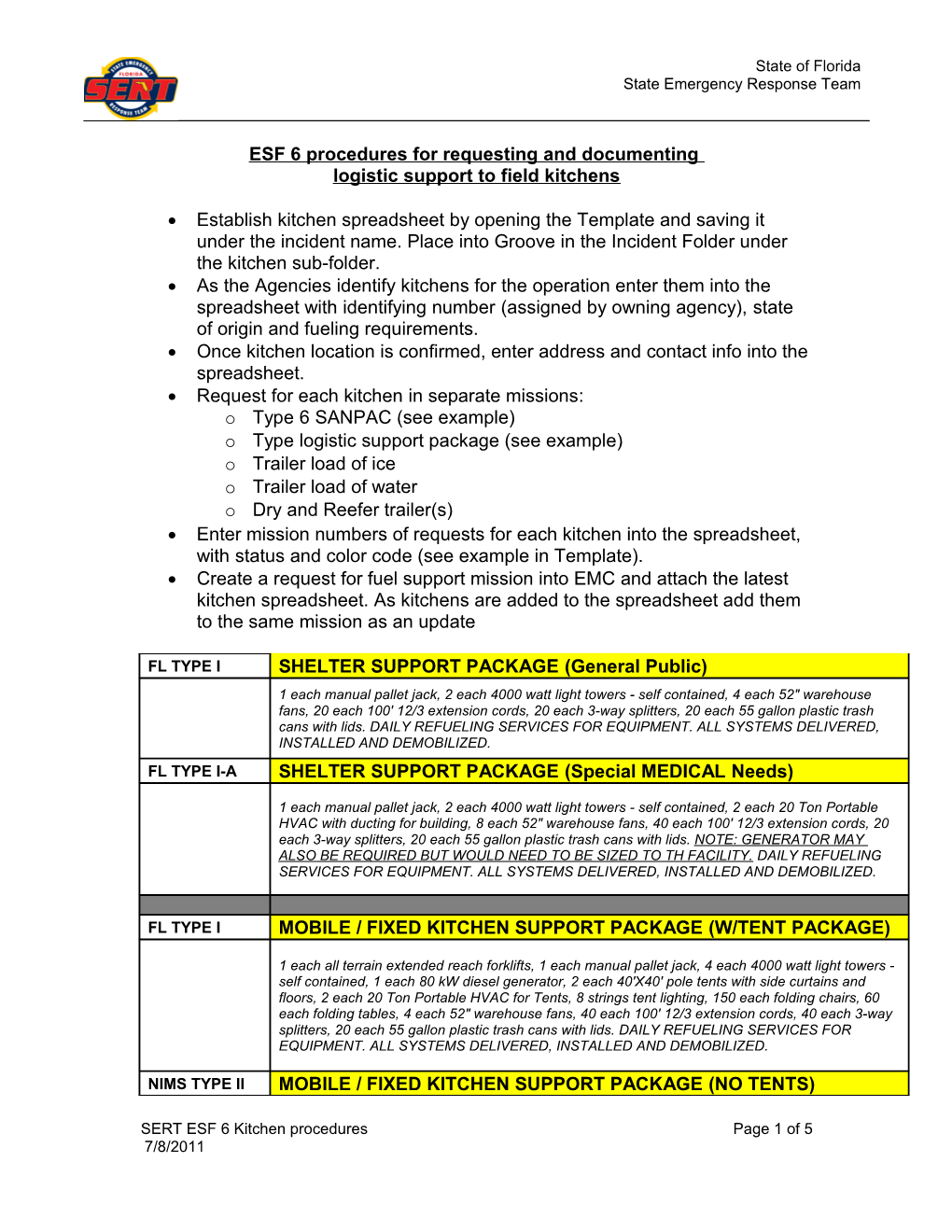 ESF 6 Procedures for Requesting and Documenting