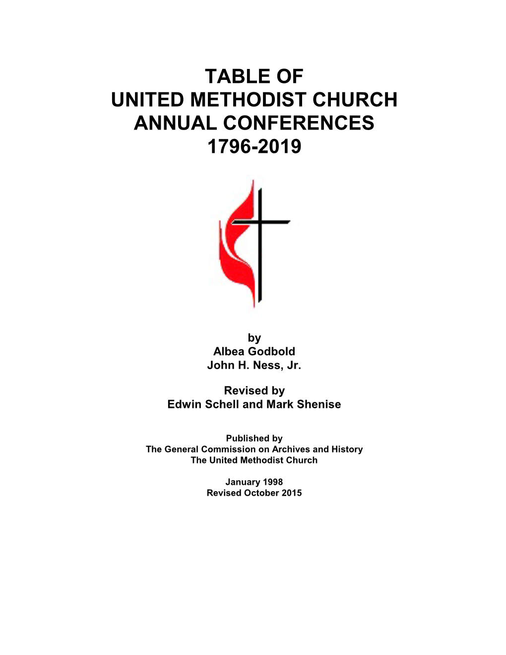 Table of United Methodist Church Annual Conferences 1796-2019