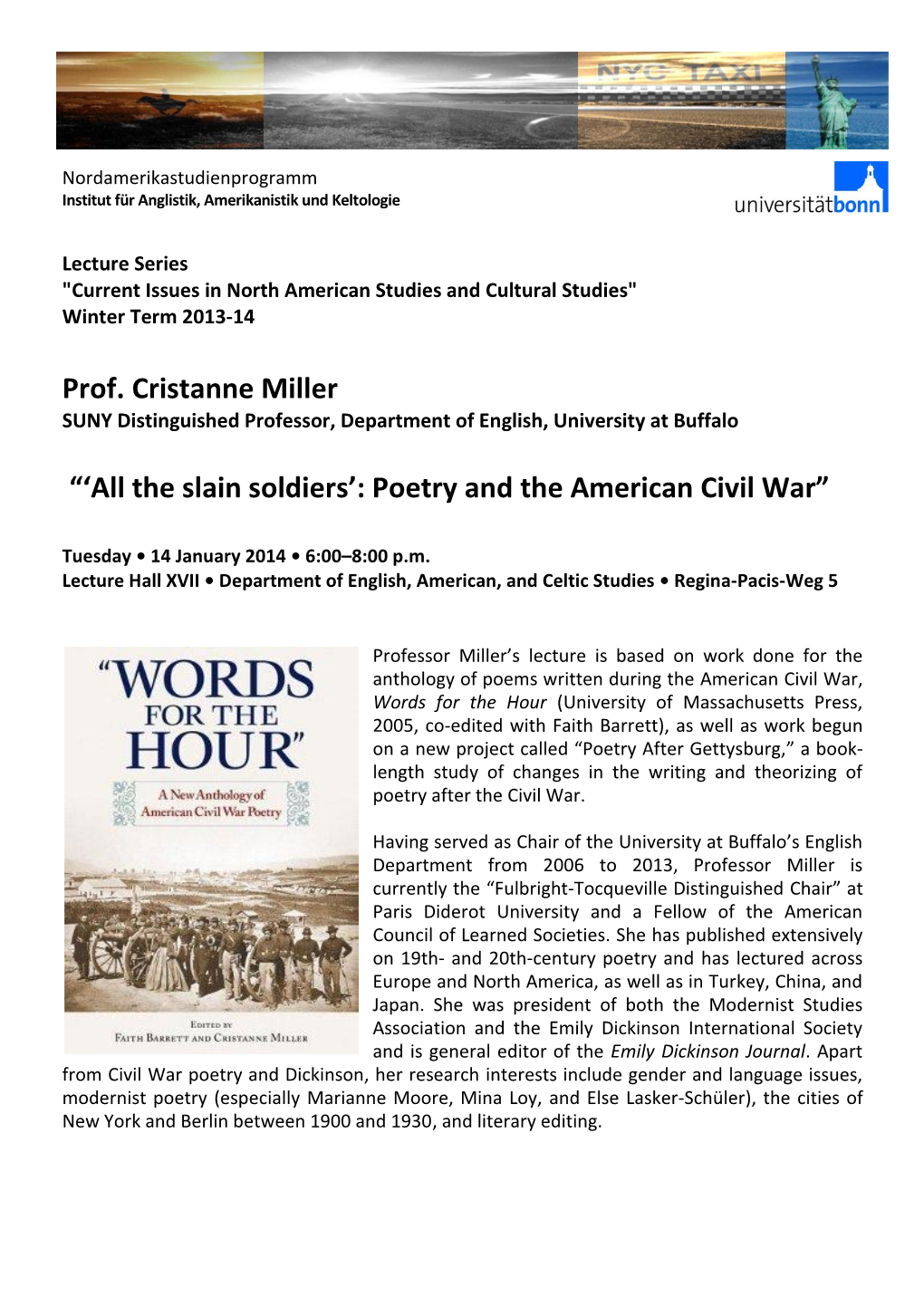 Prof. Cristanne Miller “'All the Slain Soldiers': Poetry and the American