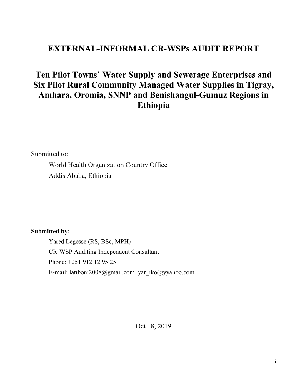 EXTERNAL-INFORMAL CR-Wsps AUDIT REPORT Ten Pilot Towns